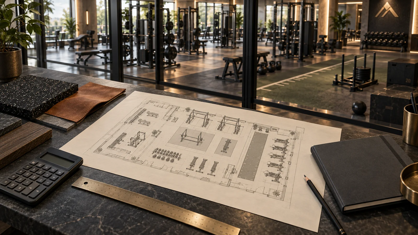 Concept visualization of gym planning materials and budget preparation